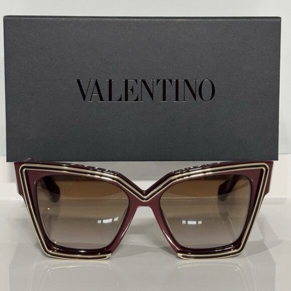 New! Valentino V GRACE VLS 126B Chic Oversized Burgundy Sunglasses, Authentic main image 9